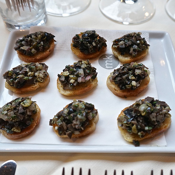 Spanish olive tapendae on crostini (Spanish food) - MK The Restaurant, Chicago, IL